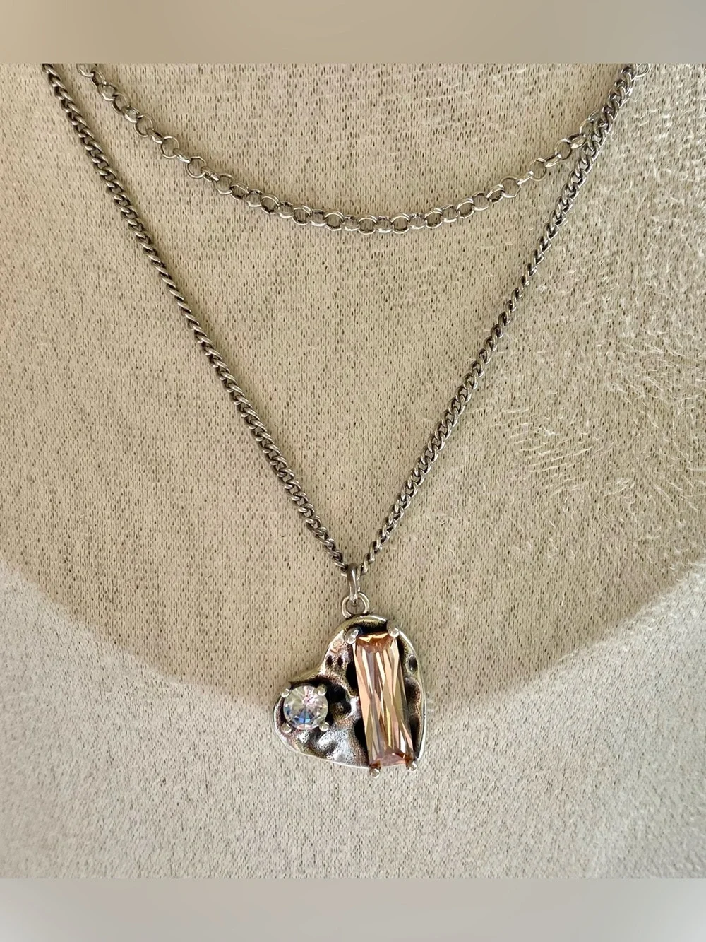 Silver Heart Pendant Necklace with Champagne Crystal Accent